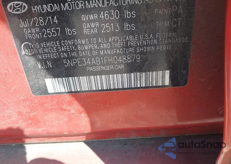 2015 Hyundai Sonata Sport 2.0T from USA, damaged, VIN 5NPE34AB1FH048879